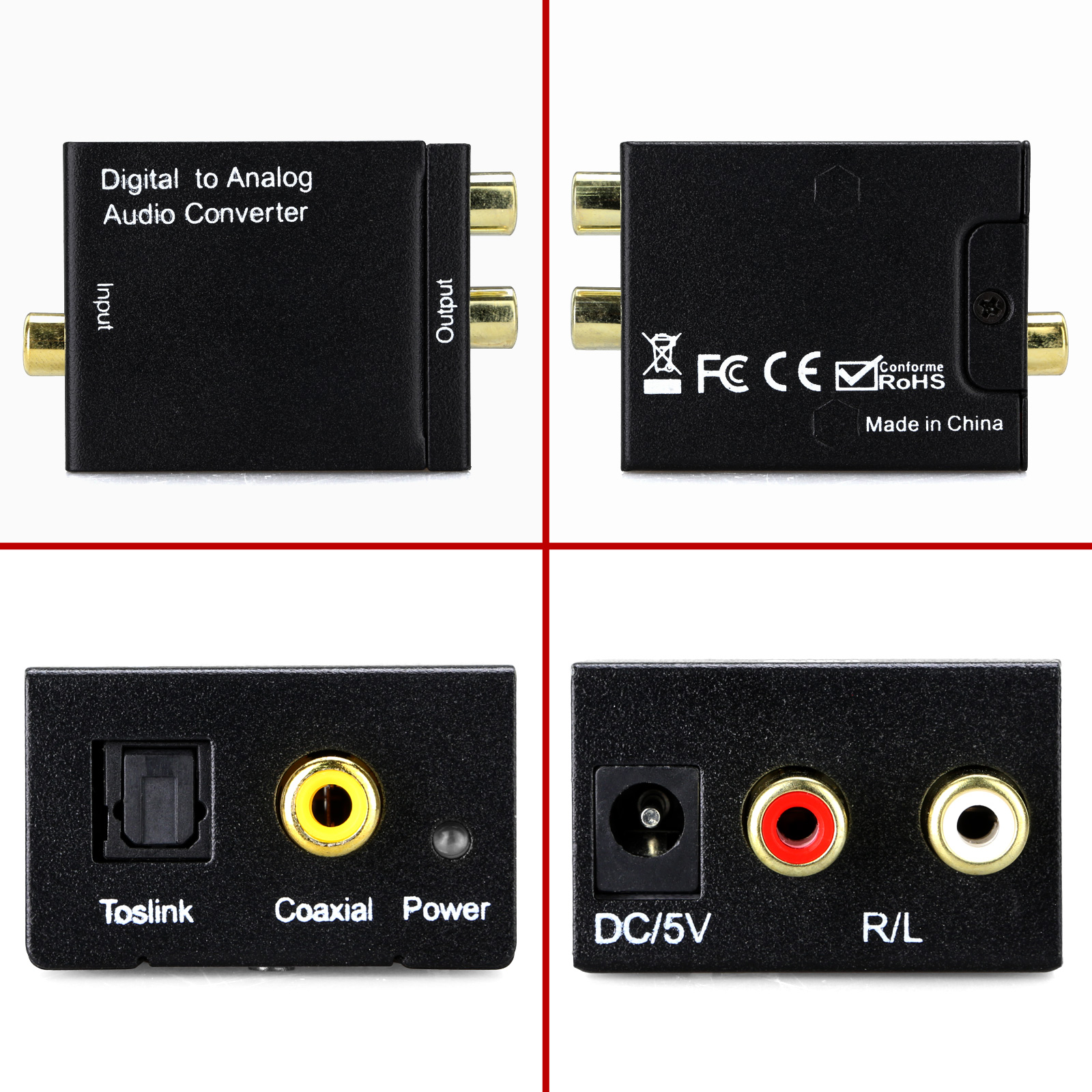 Optical Coax Digital to Analog Converter SPDIF RCA L/R Stereo AV Adapter