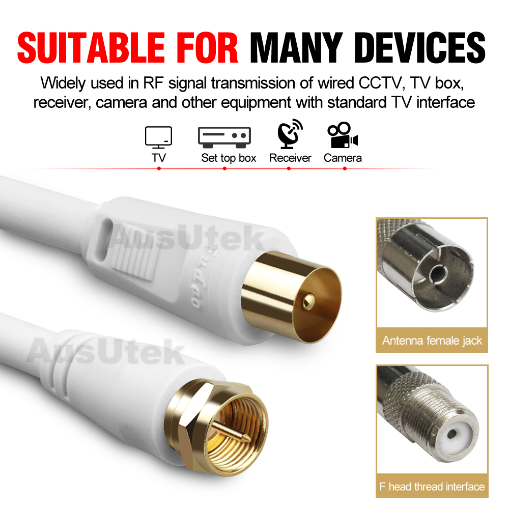 1.8M 3M 5M 10M TV Antenna Cable PAL Male to F-Type Flylead Aerial Cord Coax  Lead | eBay