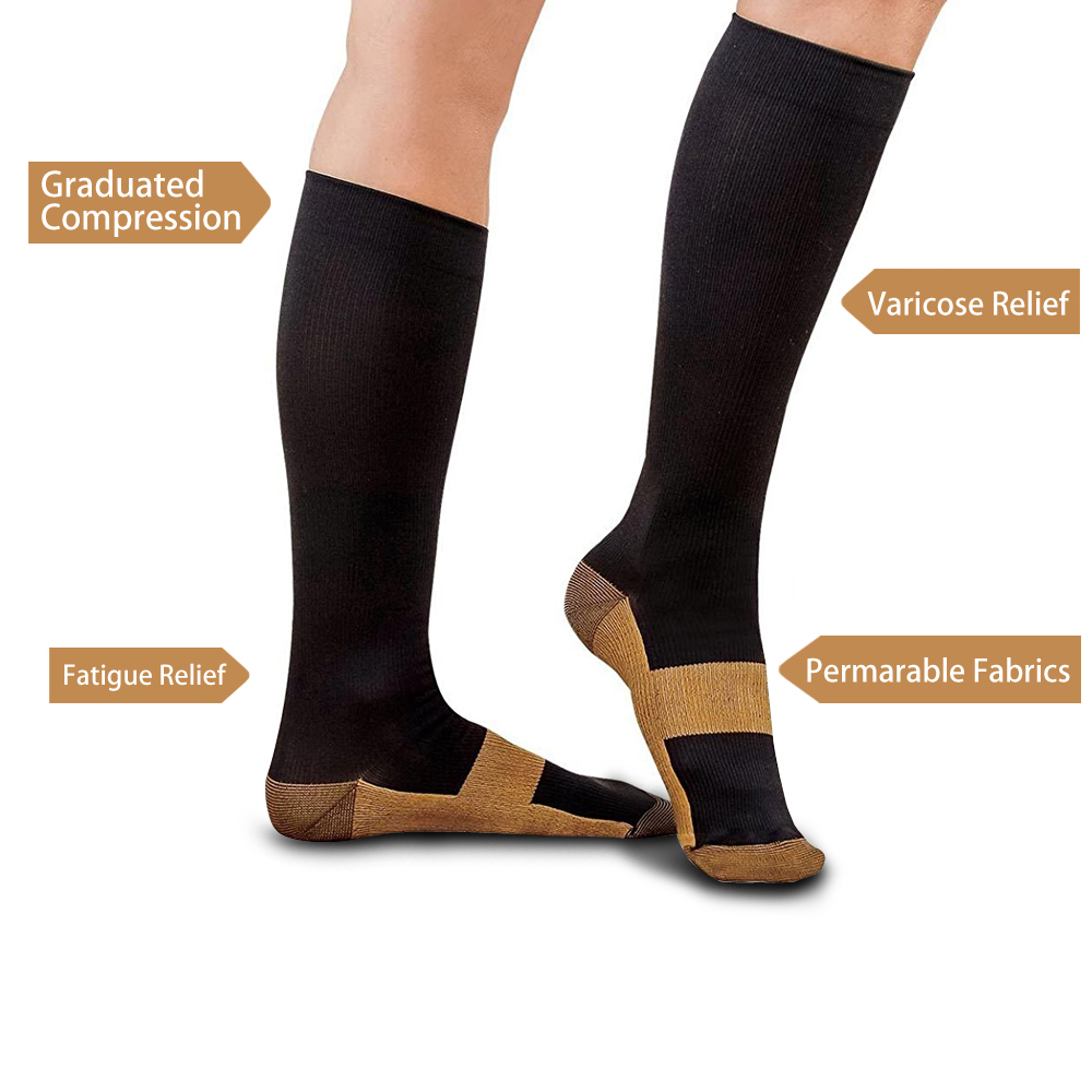 2 Pairs Miracle Copper Compression Socks Anti Fatigue Unisex Travel DVT