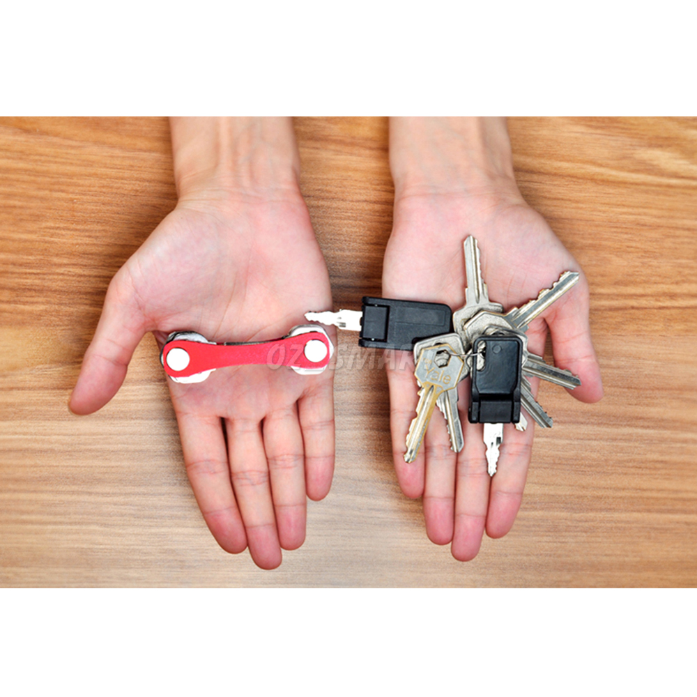 Red Aluminum Compact Key Holder Smart Organiser Pocket Size Holds 2