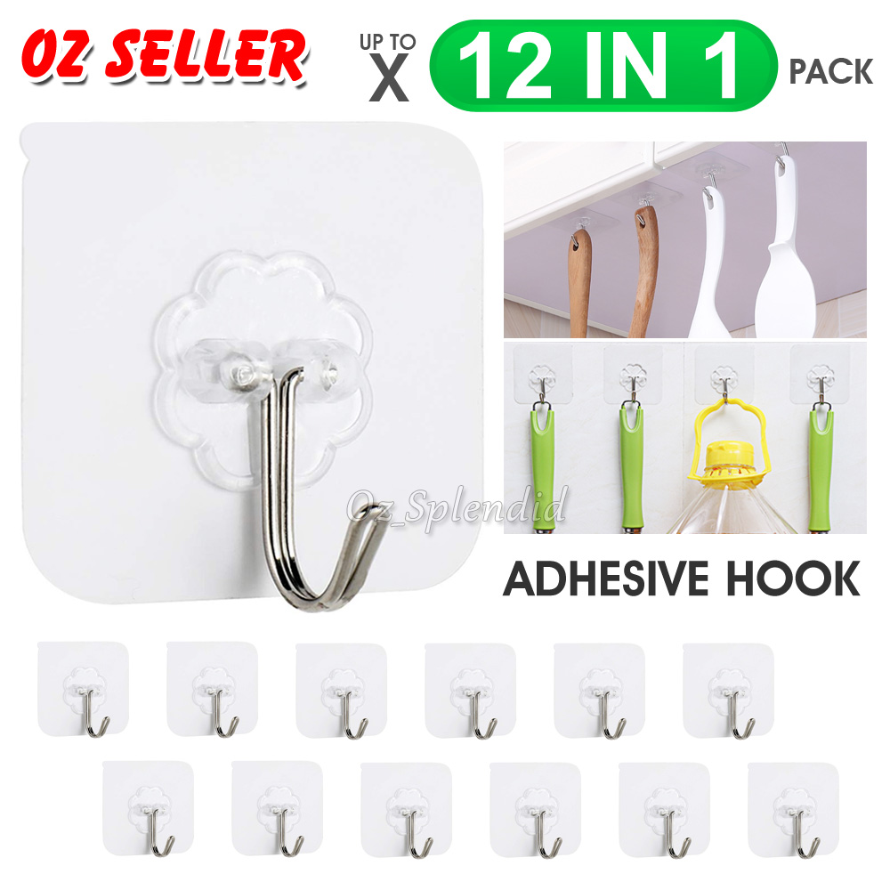 12X Clear Seamless Removable Adhesive Hook Strong Stick Wall Hook