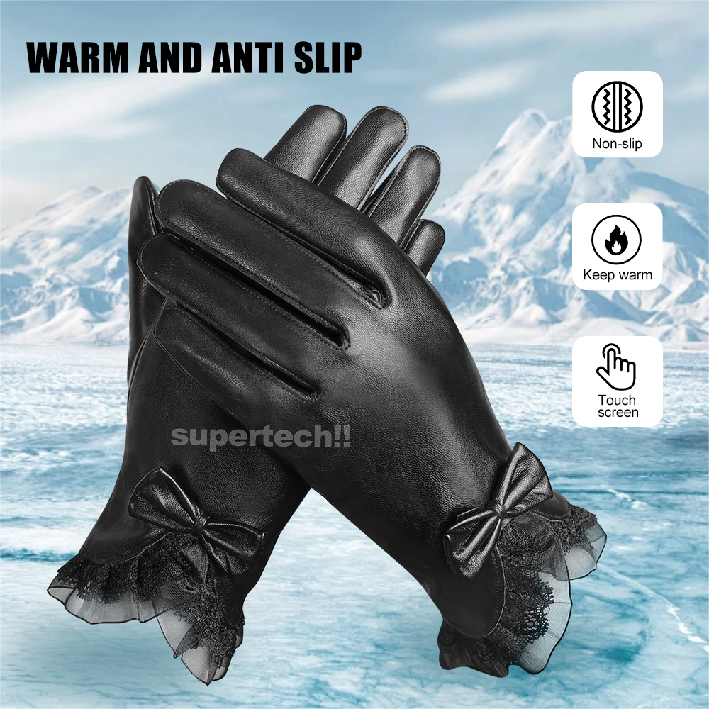 WOMEN WARM Thermal Insulation PU Leather WINTER GLOVES Touch