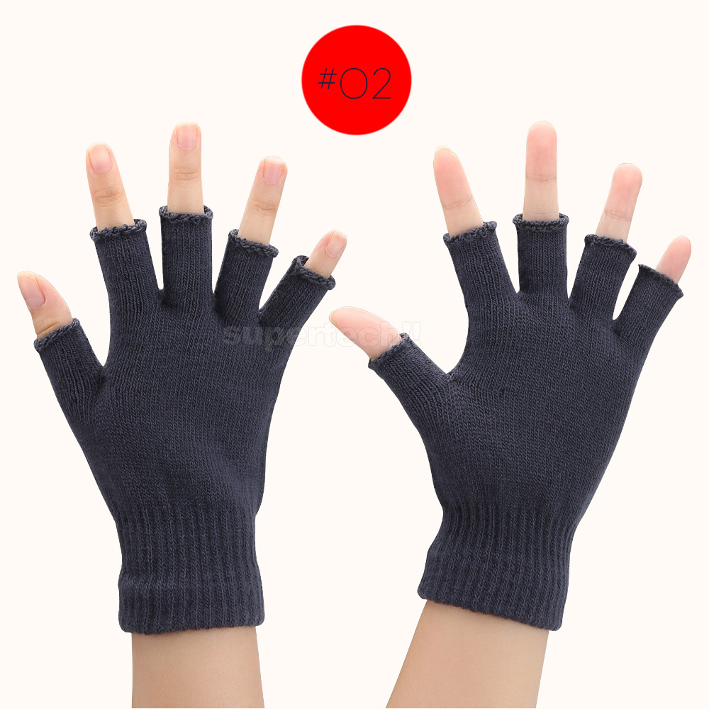 2x Winter Fingerless Gloves Open Finger Black Soft Warm Knitted Glove