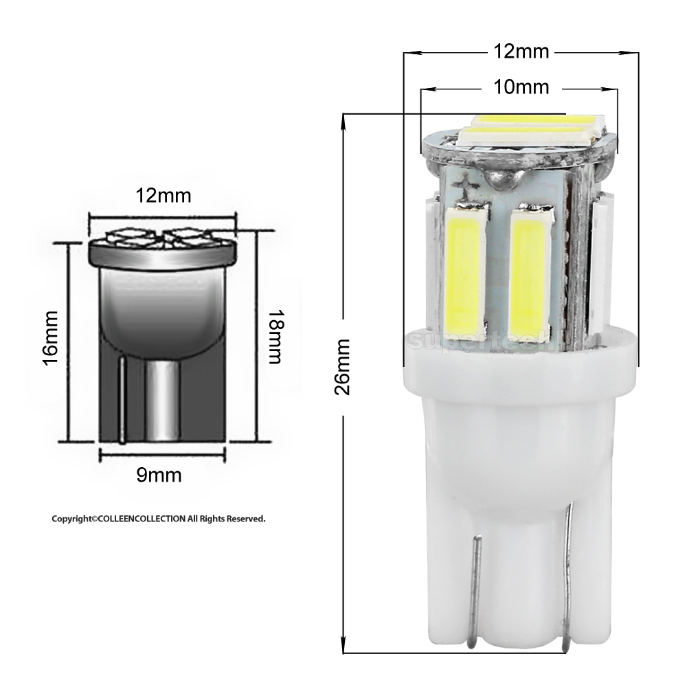 12PCS White T10 7020 10LED Bulb Car W5W Wedge Dash Roof Stop Parker