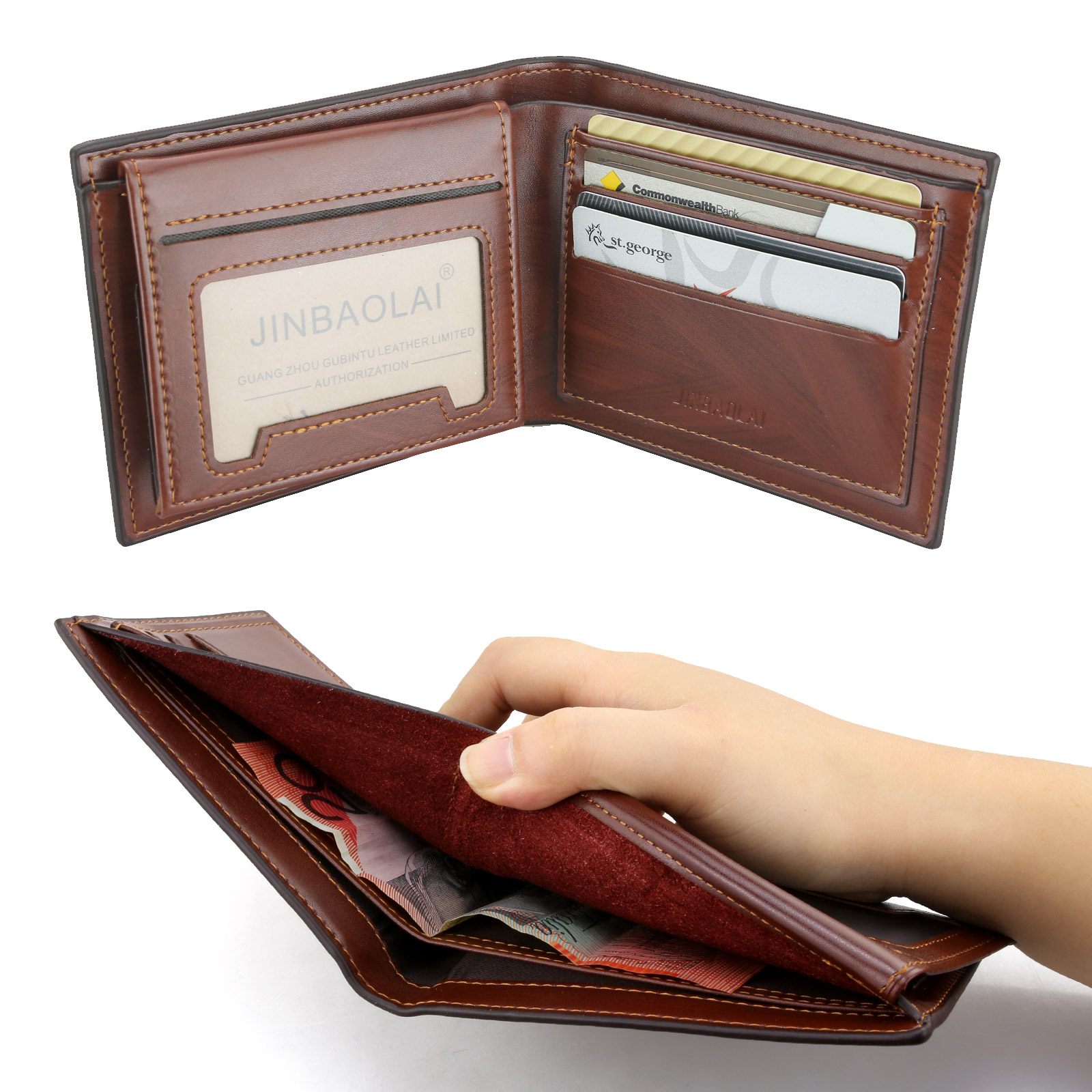 Premium Genuine Leather Mens Purse Bifold Brown Business Credit Card Wallet OZ | eBay