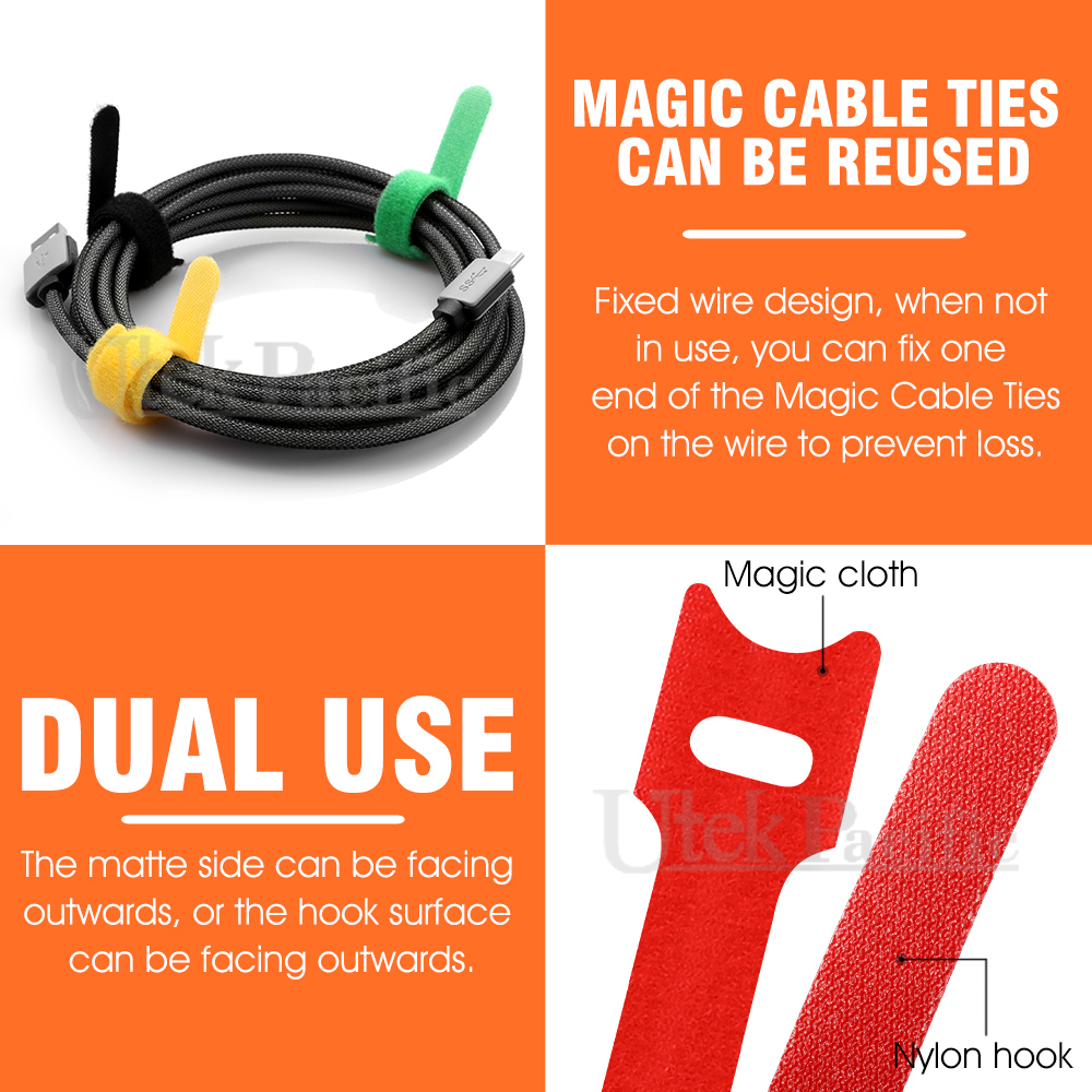 Magic Cable Ties Reusable Hook and Loop Organiser Cords Hook Loop 12pcs ...
